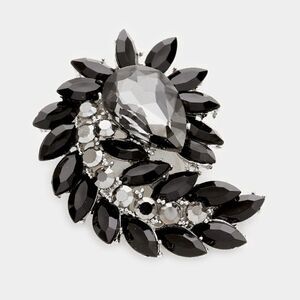 Black
Glass Crystal Marquise Cluster Brooch NWT